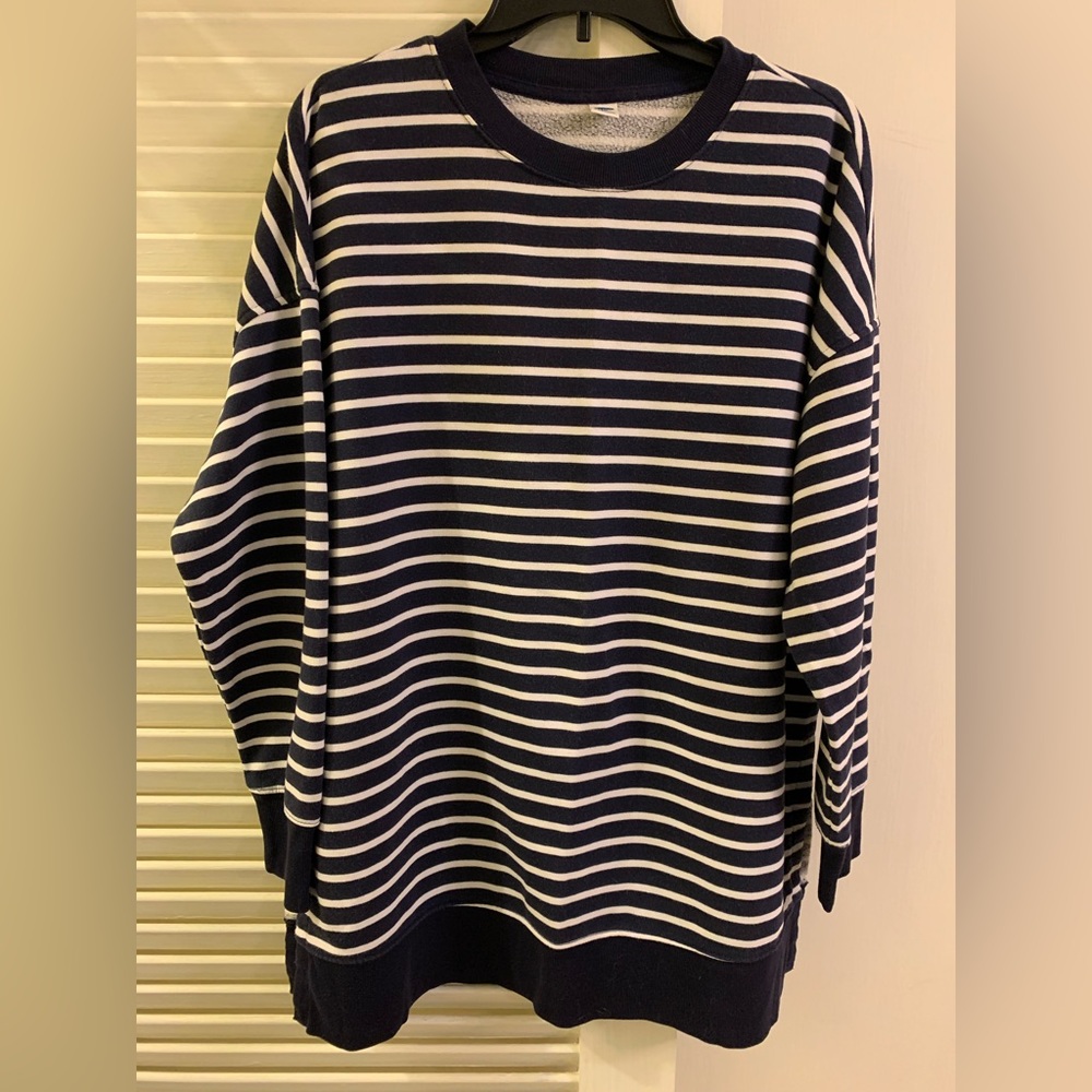 Old Navy GUC Tunic Sweatshirt, Size L, Navy & White Stripes